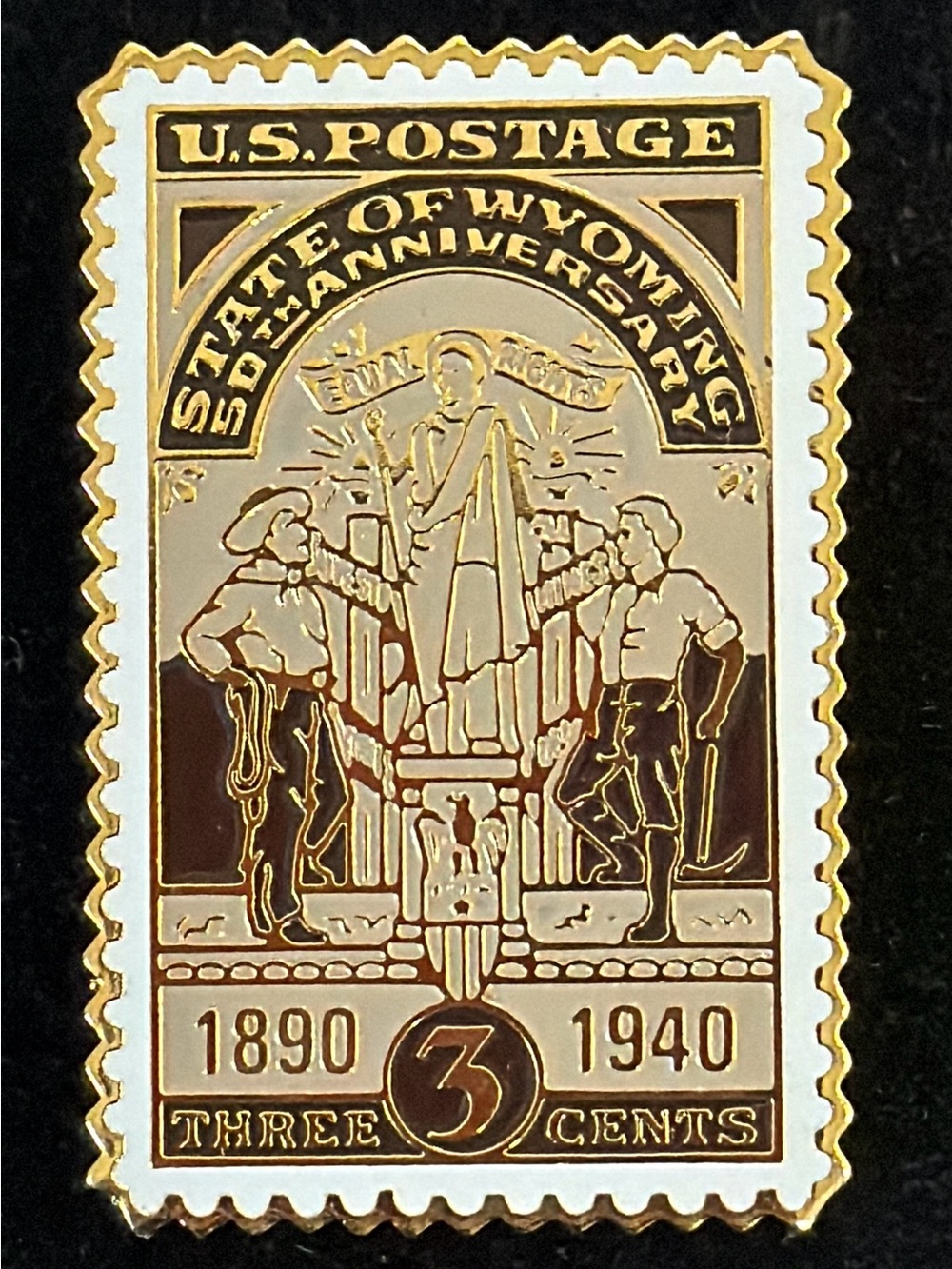 Vtg U.S. 3¢ Wyoming Statehood Commemorative Postage Stamp Pin Winco Intl RARE!!